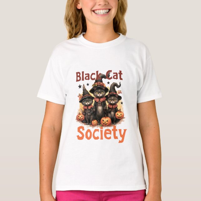 Camiseta Dia das Bruxas da Sociedade Gata Negra (Frente)