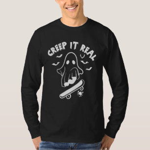 Camiseta Dia das Bruxas de Fantasma Bonito e Assustador Rea