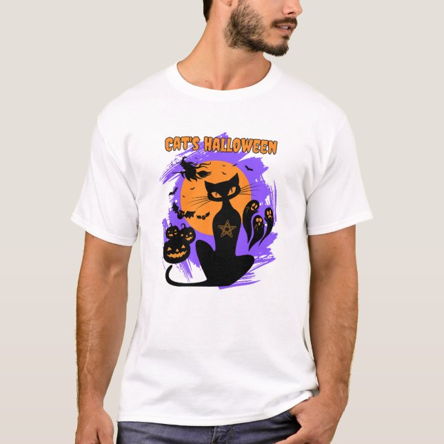 Camiseta Dia das Bruxas de Gato (Frente)