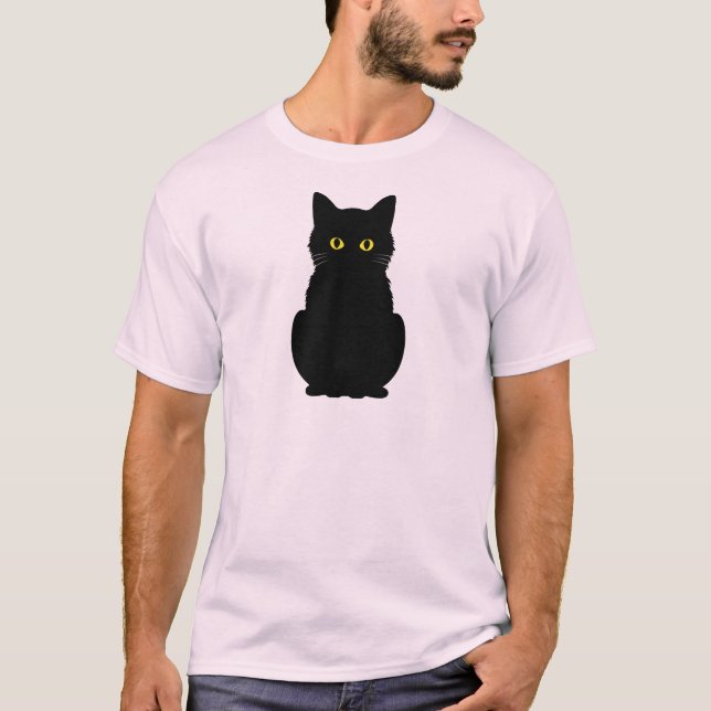 Camiseta Dia das Bruxas de Gato Negro de Olhos Amarelos Flu (Frente)