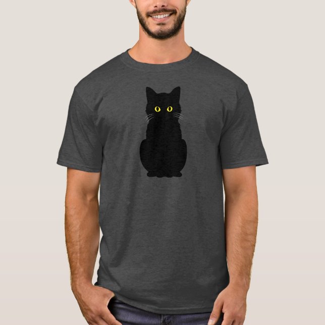 Camiseta Dia das Bruxas de Gato Negro de Olhos Amarelos Flu (Frente)