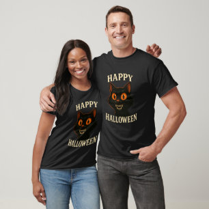 Camiseta Dia das Bruxas de Gato Negro Spooky
