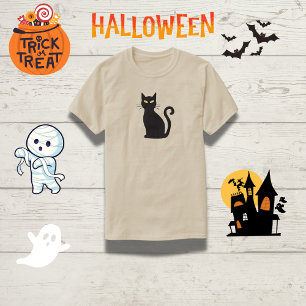 Camiseta Dia das Bruxas de Gato Preto de Olhos Laranja Eleg
