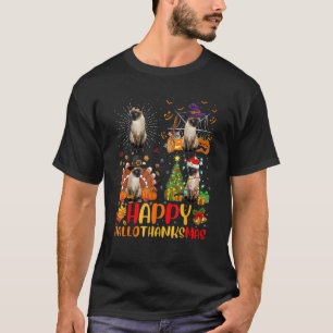 Camiseta Dia das Bruxas Dia de Ação de Graças Natal Gato Si