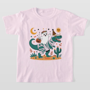 Camiseta Dia das Bruxas divertido! Fantasma em T-Rex embrul