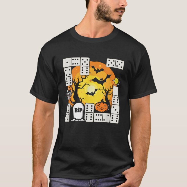 Camiseta Dia das Bruxas do Jogo de Conselho Domino Spookes  (Frente)