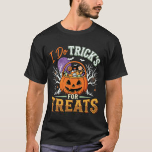 Camiseta Dia das Bruxas Eu Faço Truques para Guloseimas Abó