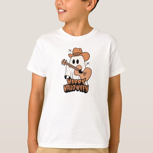 Camiseta Dia das Bruxas | Fantasma tocando violão | Hallowe (Frente)