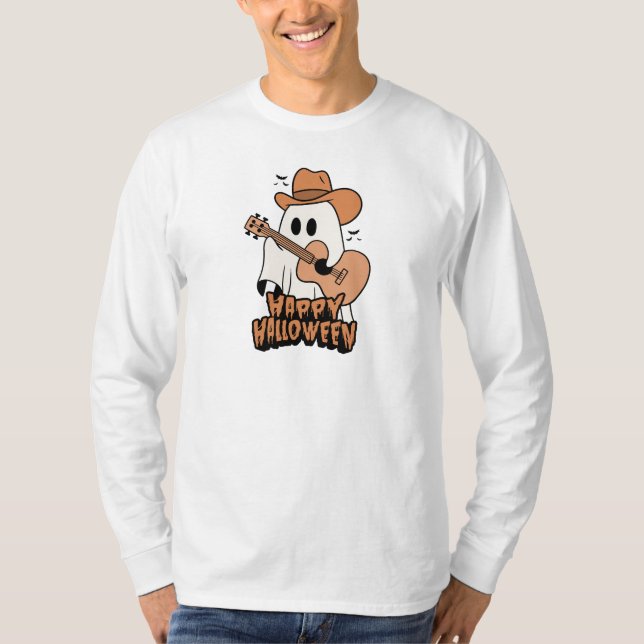 Camiseta Dia das Bruxas | Fantasma tocando violão | Hallowe (Frente)