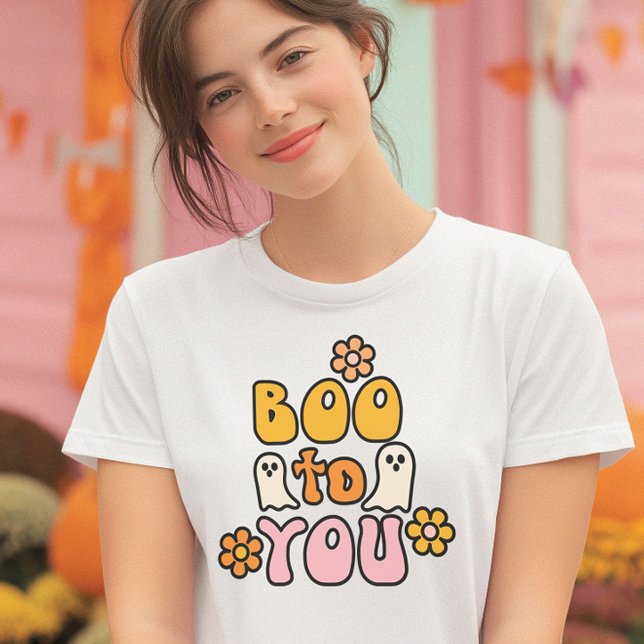 Camiseta Dia das Bruxas Rosa Fofo (A cheerful Halloween tee with a playful retro vibe)
