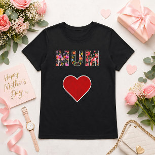 Camiseta Dia das Mães Estiloso Coração de Flor de Mãe Moder