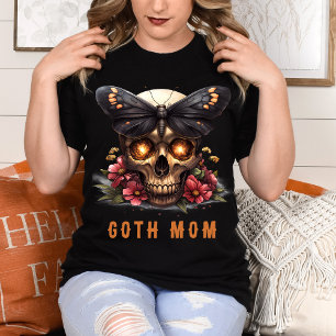 Camiseta Dia das Mães Laranja Floral Caveira Mariposa Mãe G