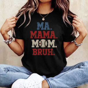 Camiseta Dia das Mães Mãe Retrô Baseball Mãe Mãe Mãe Bruh