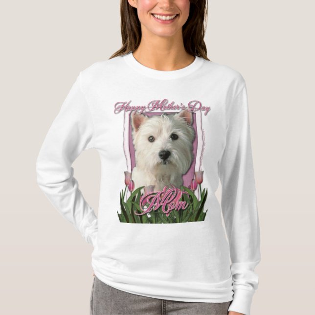 Camiseta Dia das mães - tulipas cor-de-rosa - montanhas (Frente)