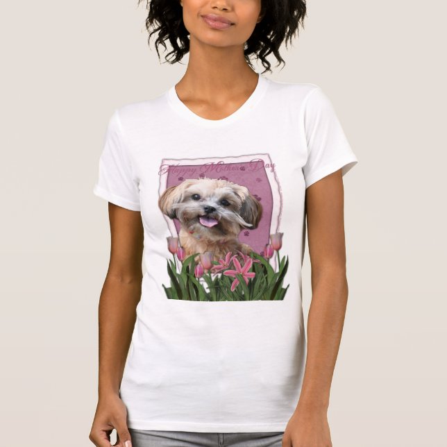 Camiseta Dia das mães - tulipas cor-de-rosa - ShihPoo - (Frente)