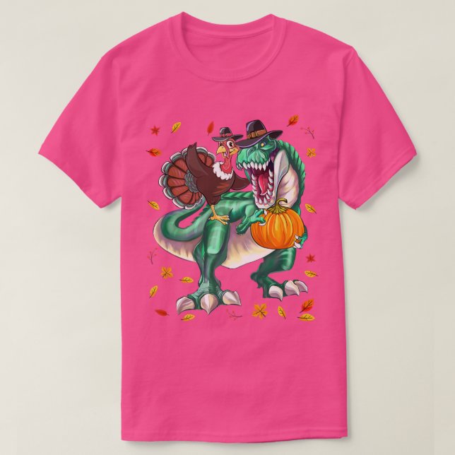 Camiseta Dia de Ação de Graças à Turquia Dinossauro para Ca (Frente do Design)