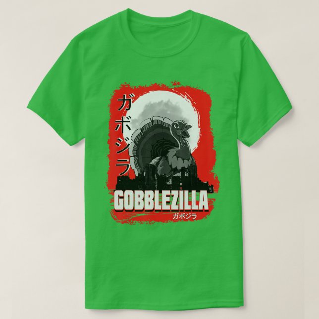 Camiseta Dia de Ação de Graças da Turquia Gobblezilla 3 (Frente do Design)