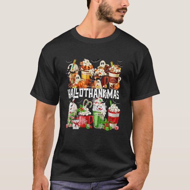 Camiseta Dia de Ação de Graças de Halloween do Café de Nata (Frente)