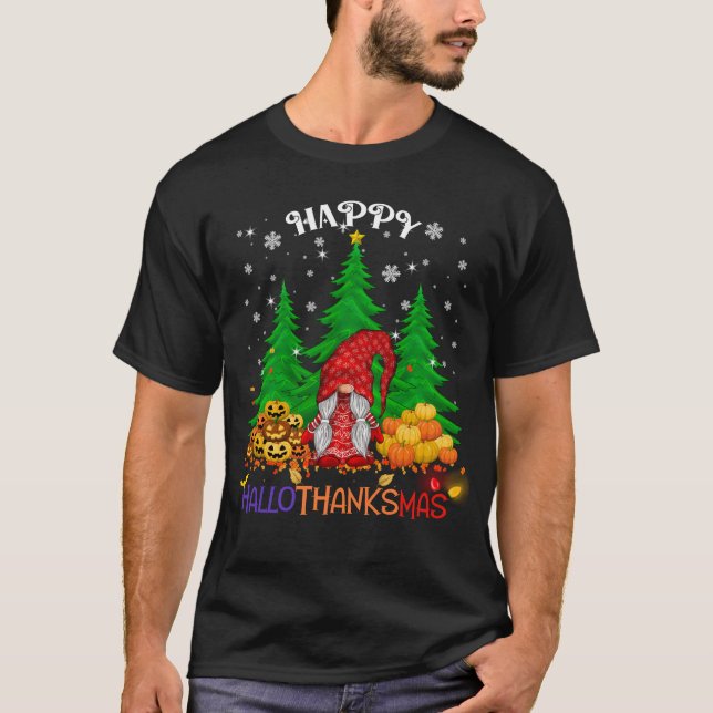 Camiseta Dia de Ação de Graças de Halloween Gnomo (Frente)