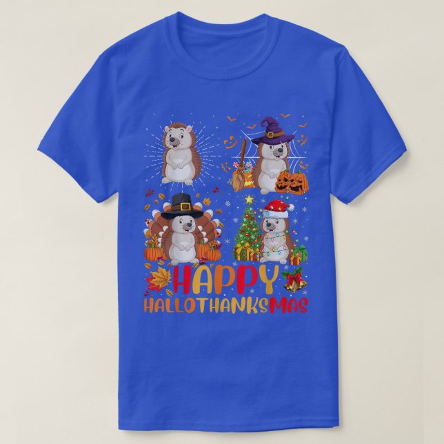 Camiseta Dia de Ação de Graças de Halloween Hedgehog Hallot (Frente do Design)