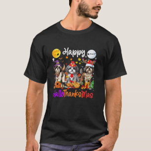 Camiseta Dia de Ação de Graças de Halloween Shih Tzu Dog Ha