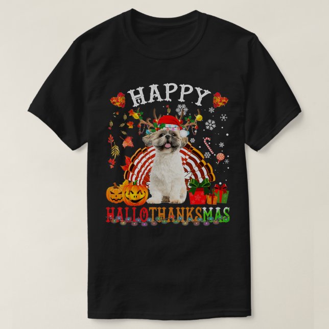Camiseta Dia de Ação de Graças de Halloween Shih Tzu HalloT (Frente do Design)