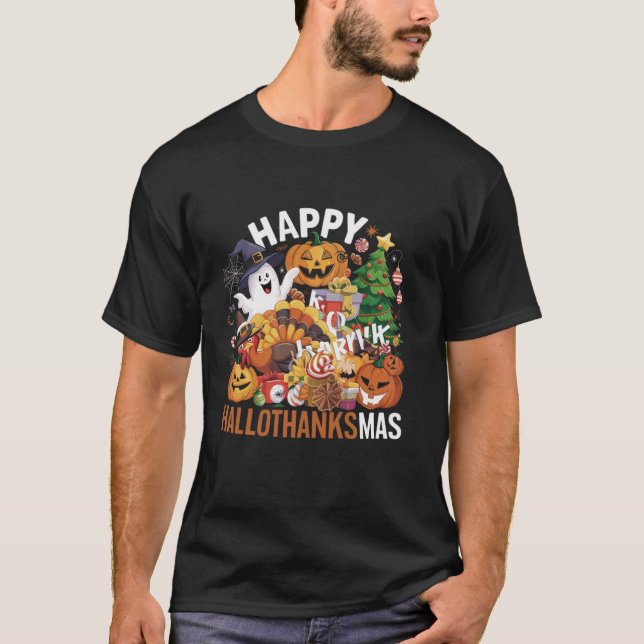 Camiseta Dia de Ação de Graças de Halloween, Turquia Feliz  (Frente)