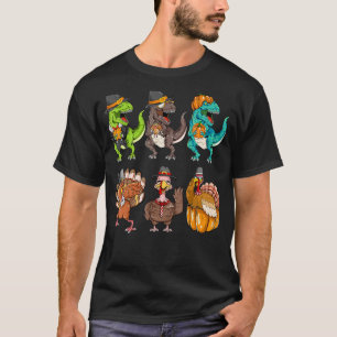 Camiseta Dia de Ação de Graças Dinossauro Turquia Peregrino
