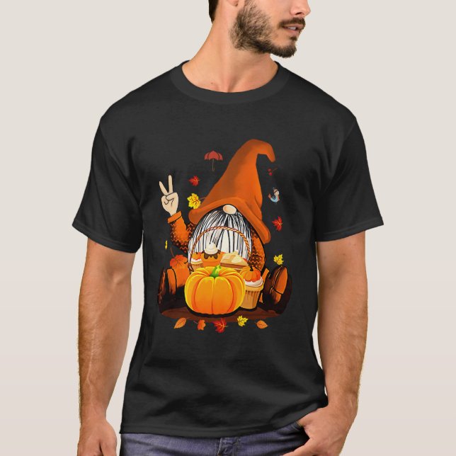 Camiseta Dia de Ação de Graças dos Gnomos Caem no outono (Frente)