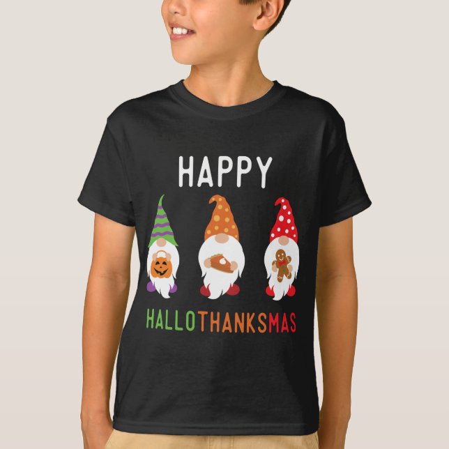 Camiseta Dia de Ação de Graças dos Gnomos Happy Hallothanks (Frente)