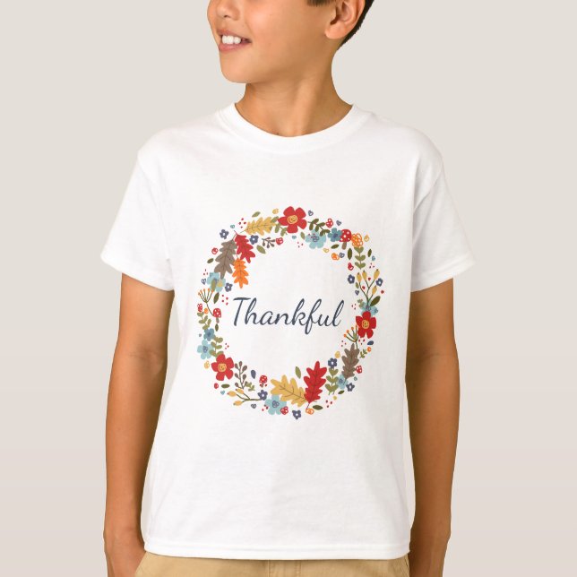 Camiseta Dia de Ação de Graças Festa de Fall Wreath Kids (Frente)