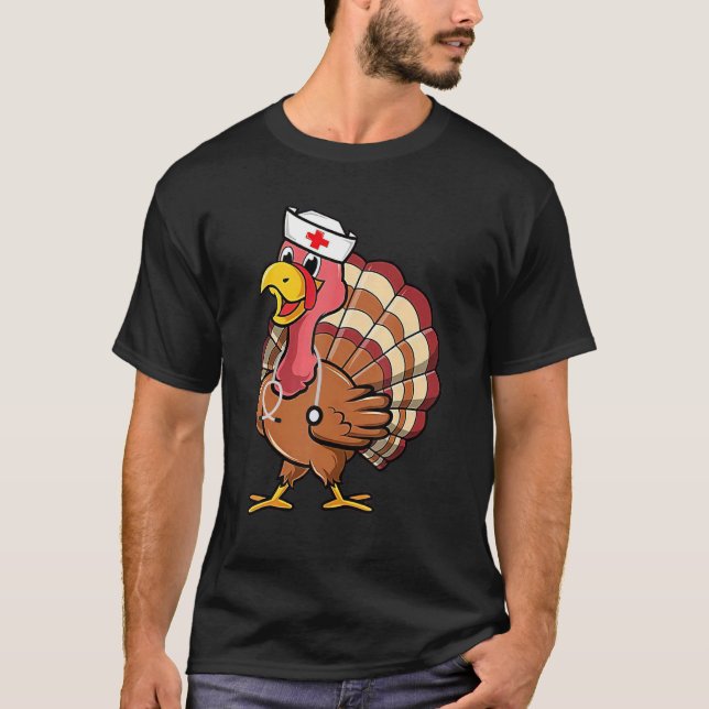 Camiseta Dia de Ação de Graças Mulheres Enfermeiras Turquia (Frente)