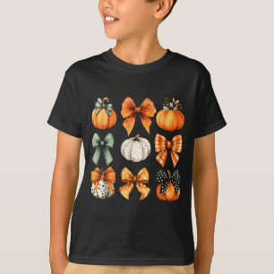 Camiseta Dia de Ação de Graças Outono Folhas Coquete Laço A