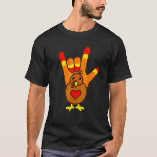 Camiseta Dia de Ação de Graças Peru Eu Te Amo em Asl