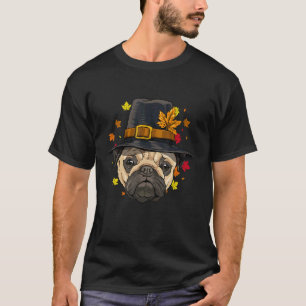 Camiseta Dia de Ação de Graças Pug Peregrino Outono Dia do