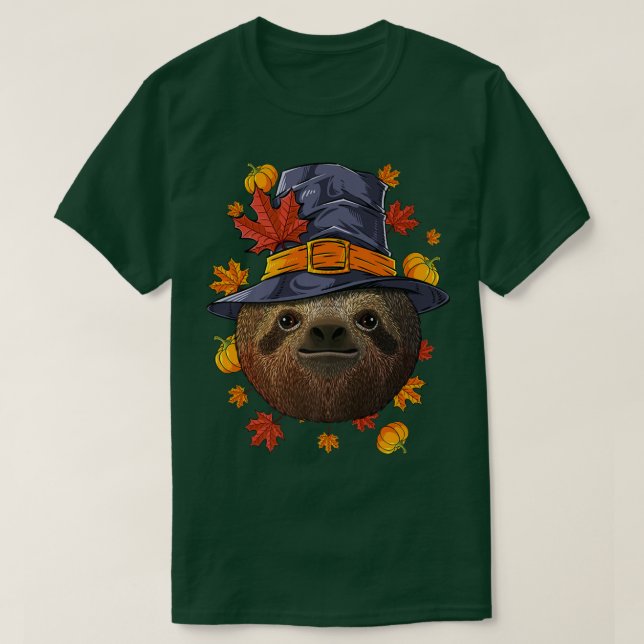 Camiseta Dia de Ação de Graças Sloth Pilgrim Fall Autumn (Frente do Design)