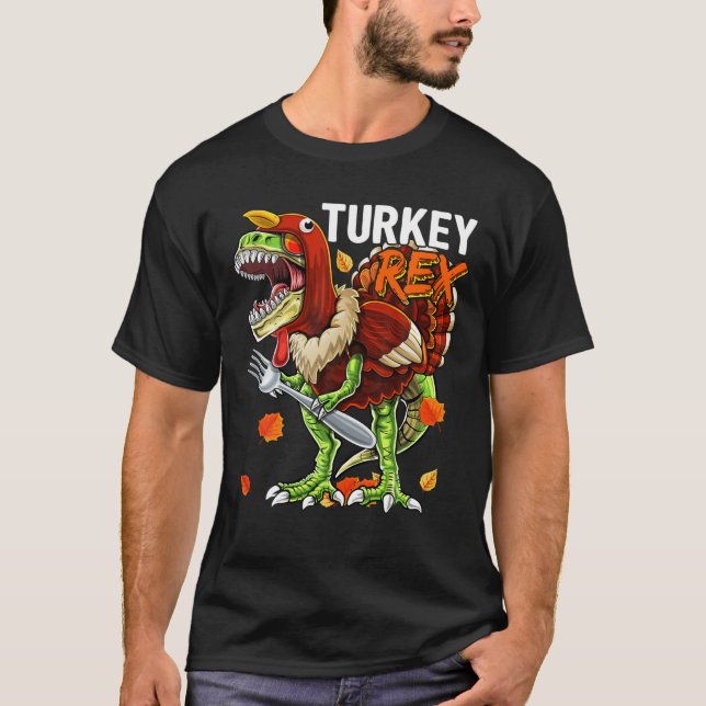 Camiseta Dia de Ação de Graças T Rex Dinossaur Turquia Cost (Frente)