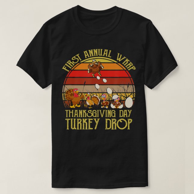 Camiseta Dia de Ação de Graças Turquia caiu Primeiro WKRP A (Frente do Design)