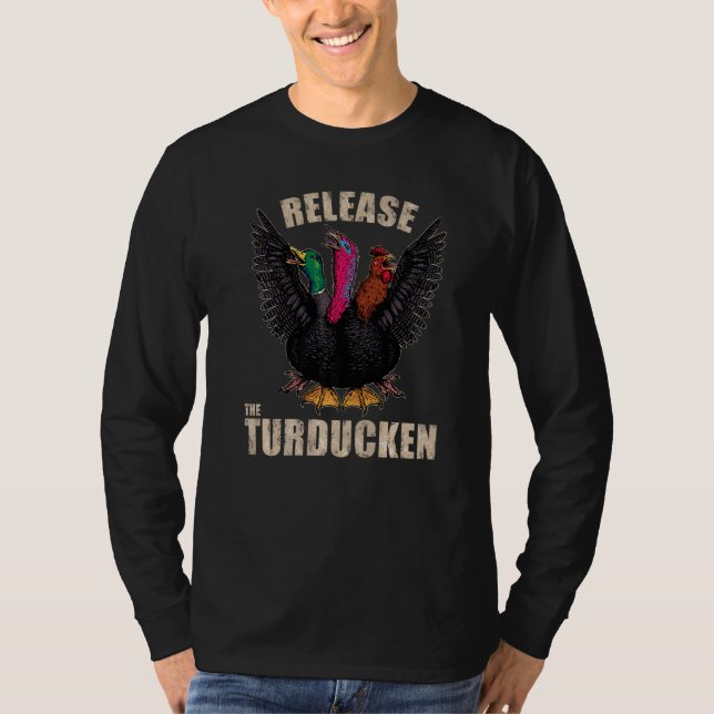 Camiseta Dia de Ação de Graças Turquia Turducken Kaiju Mons (Frente)