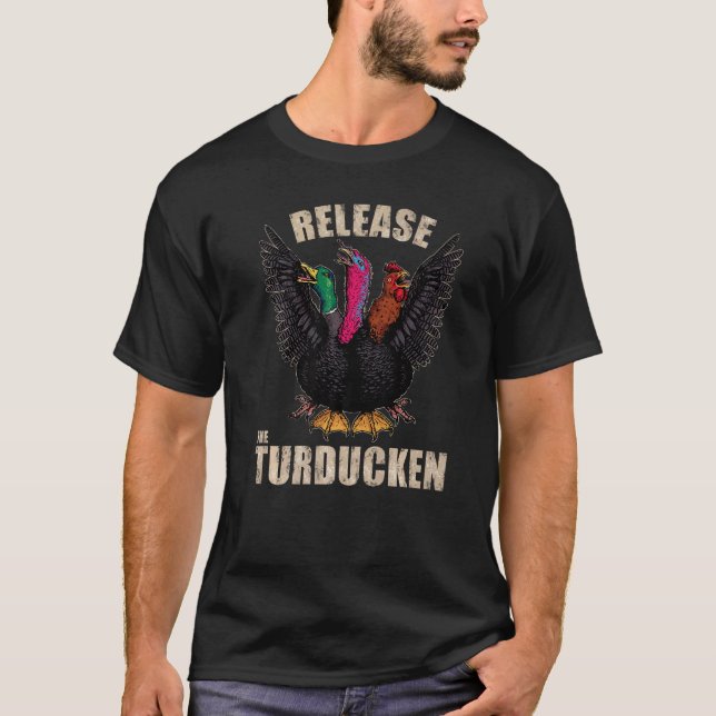 Camiseta Dia de Ação de Graças Turquia Turducken Kaiju Mons (Frente)