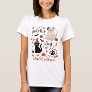 Camiseta Dia de Adoção Dia das Bruxas Gato Preto Cachorro A