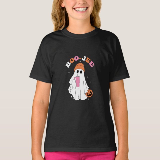 Camiseta DIA DE AS BRUXAS ENGRAÇADO BOO JEE Ghost Coffee Pu (Frente)