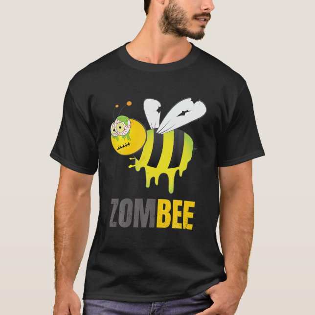 Camiseta Dia de as Bruxas engraçado Bumble Bee Zombee Zombi (Frente)