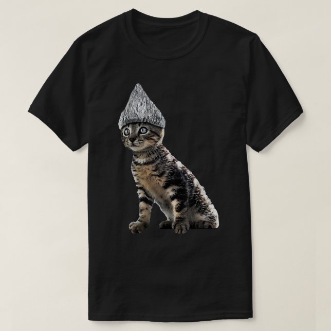 Camiseta Dia de as Bruxas engraçado Cat Tin Foil Hat Conspi (Frente do Design)