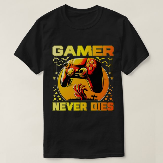Camiseta Dia de as Bruxas engraçado Costume Gamer Nunca Faz (Frente do Design)