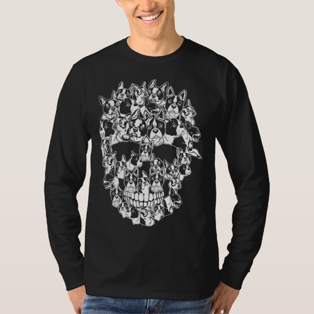 Camiseta Dia de as Bruxas engraçado Costume Skull Boston Te (Frente)