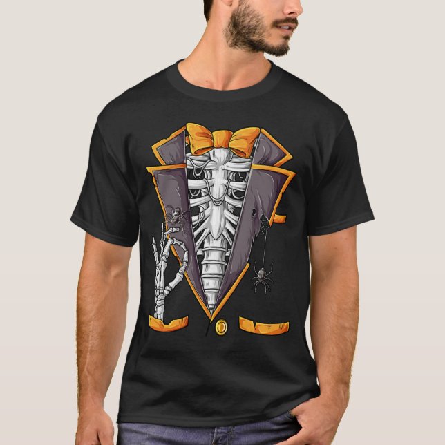 Camiseta Dia de as Bruxas engraçado da gaiola do Skeleton T (Frente)