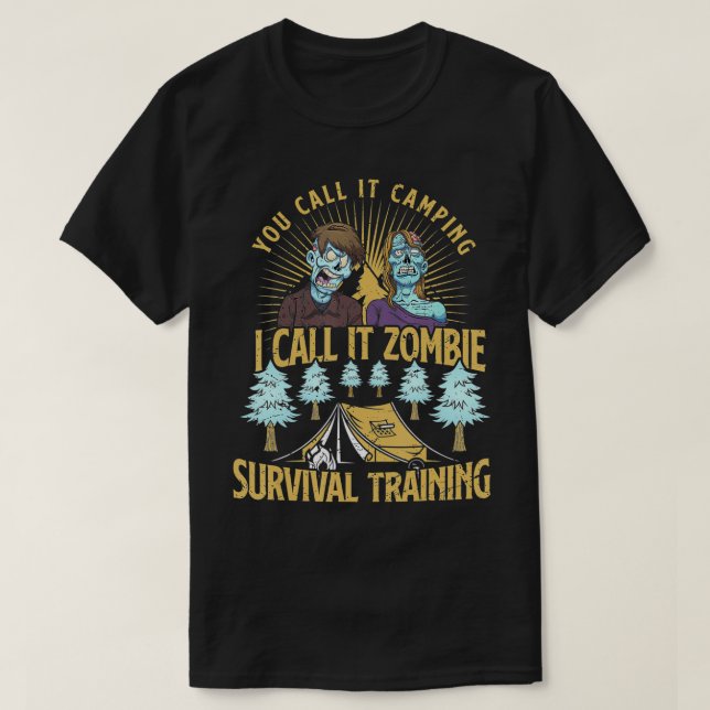 Camiseta Dia de as Bruxas engraçado de acampamento Zombie S (Frente do Design)