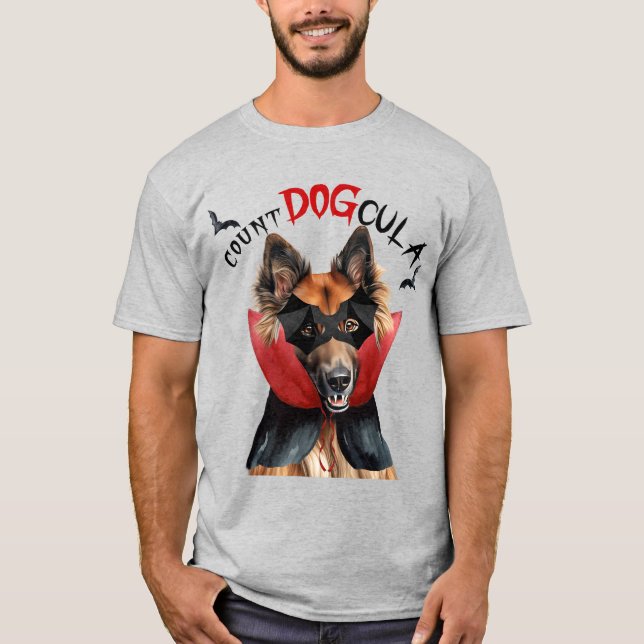 Camiseta Dia de as Bruxas engraçado de Cão Vampiro belga Te (Frente)
