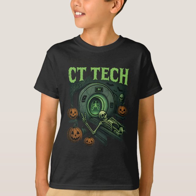Camiseta Dia de as Bruxas engraçado De Esqueleto Ct Tech Ra (Frente)